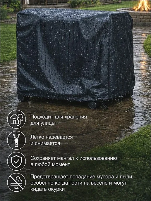 Чехол для мангала и гриля, оксфорд, черный, 1 шт, 1 шт, фото 2