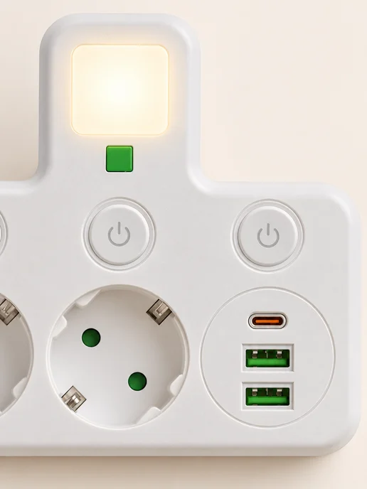 Розеточный блок на 2 розетки с USB Type-C и выключателями, белый, фото 8