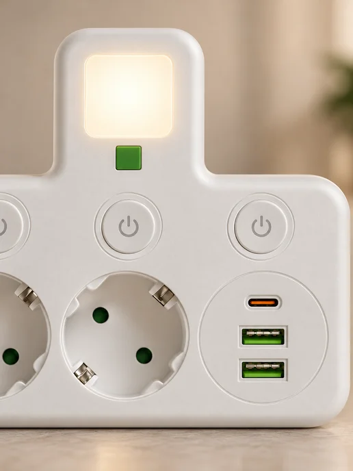 Розеточный блок на 2 розетки с USB Type-C и выключателями, белый, фото 8