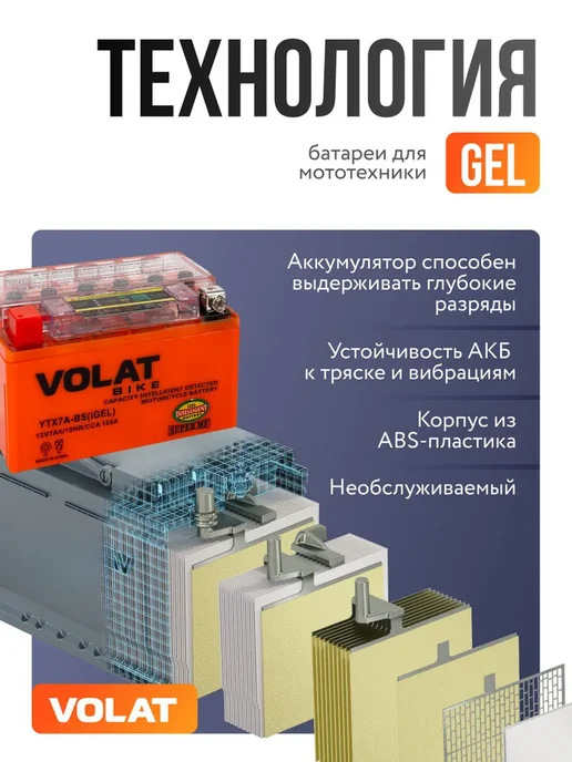 Аккумулятор для мотоцикла 12в 7 Ah 105 A полярность YTX7A-BS, вариант, фото 3