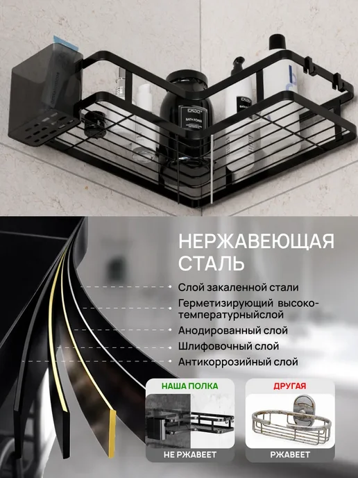 Полка для ванной угловая, черный, фото 2