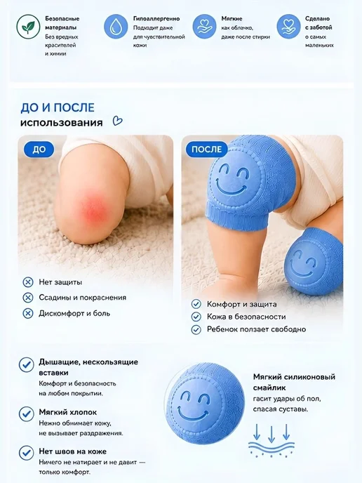 Наколенники для ползания защитные, синие, с резиновым home, синий, фото 2