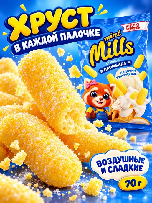 Mini Mills Кукурузные палочки со вкусом пломбира 70 г, 70 г, фото 2