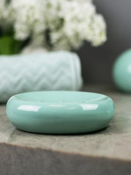 Мыльница настольная для ванной BATH PLUS керамика Mint, зеленый, фото 2