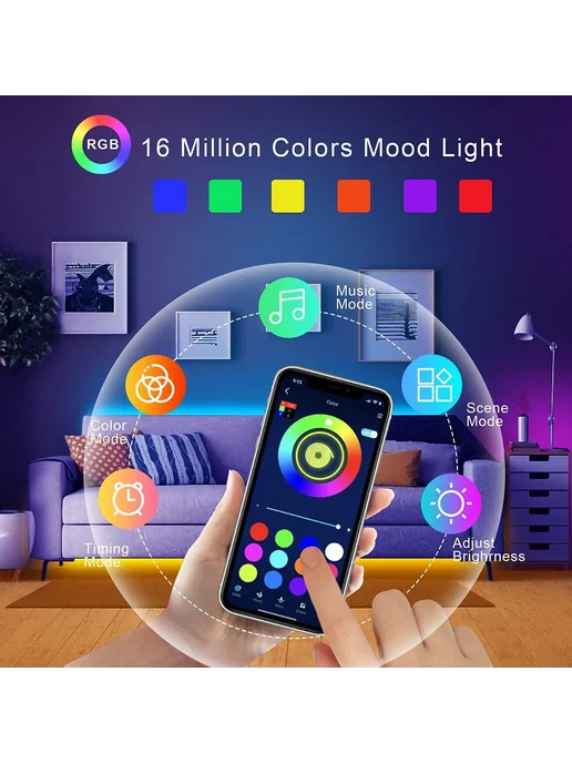 Mikenoon RGB лента 10м, APP+44key, для декора, 10 м, фото 4