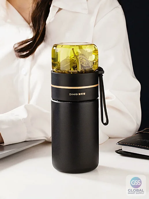 Нет бренда Термокружка с чашей, 400 мл, черная, с щеткой, 530 мл, фото 4