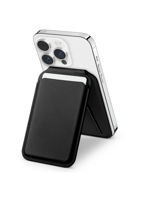 NMEGOU Черный кожаный картхолдер-держатель MagSafe для iPhone, черный