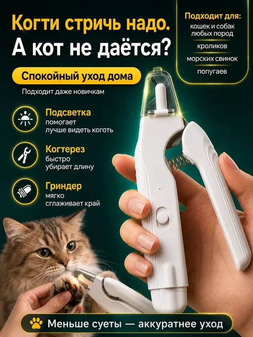 Когтерезка для кошек и собак с гриндером и подсветкой, вариант, фото 3