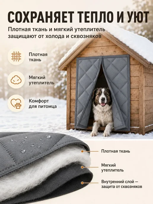Занавеска для будки собак защитная шторка от ветра и холода, вариант, фото 6