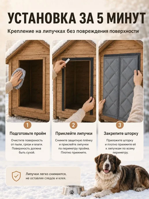 Занавеска для будки собак защитная шторка от ветра и холода, вариант, фото 7