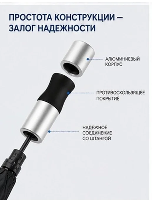 Портативная алюминиевая ручка для зонта серебристая, серебристый, фото 7