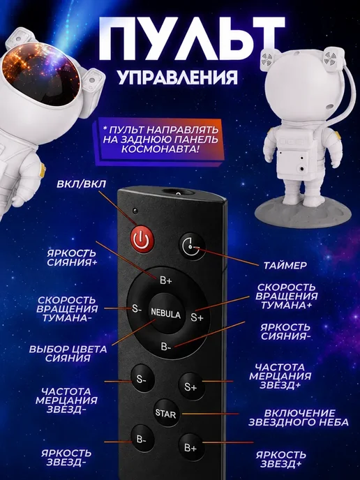 Ночник проектор космонавт звездное небо детский, белый, фото 5