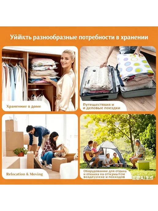 Вакуумные пакеты для одежды в поездки с электронасосом15 шт, серый, фото 5