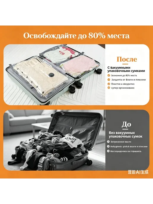 Вакуумные пакеты для одежды в поездки с электронасосом15 шт, серый, фото 6