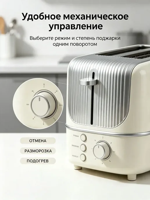 Тостер 800 Вт, 2 пластины для тостов, 7 режимов обжига, 800 Вт, фото 2