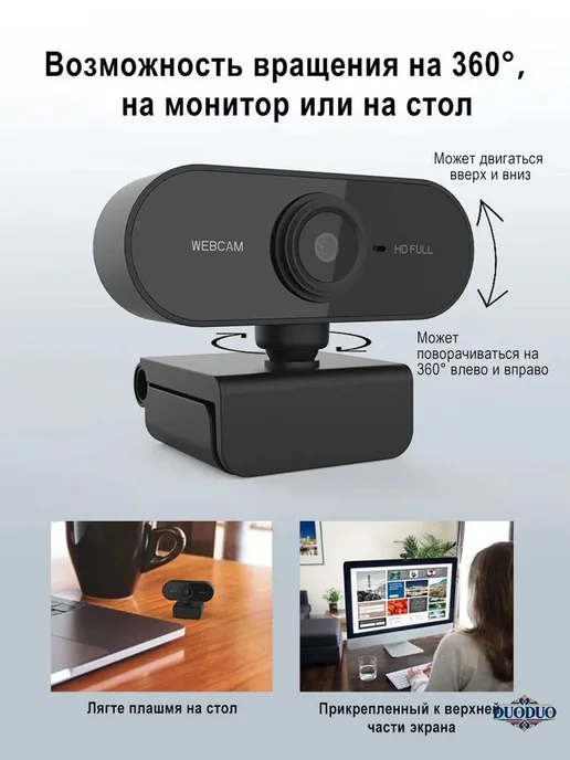 Вебкамера USB 1080P с микрофоном черная, черный, фото 3