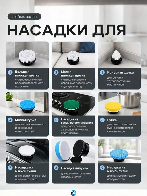 Электрощетка для уборки с насадками, белый, фото 2