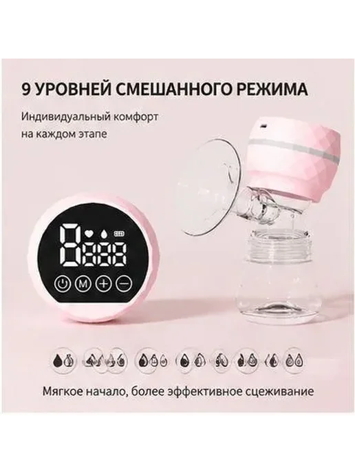 Электрический молокоотсос розовобелый, розовый, фото 2