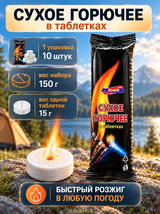 Сухое горючее в таблетках, 10 штук, вариант