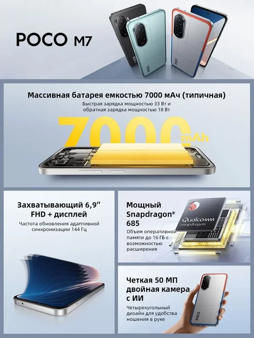 Смартфон Xiaomi Poco M7 8/256 ГБ, черный, фото 2