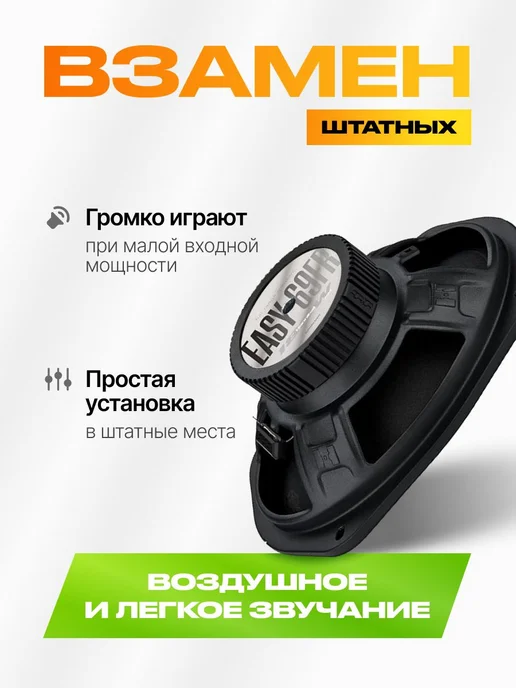Колонки в машину овальные Hannibal Easy 69FR, 16х24 см, 16x24 см, фото 2