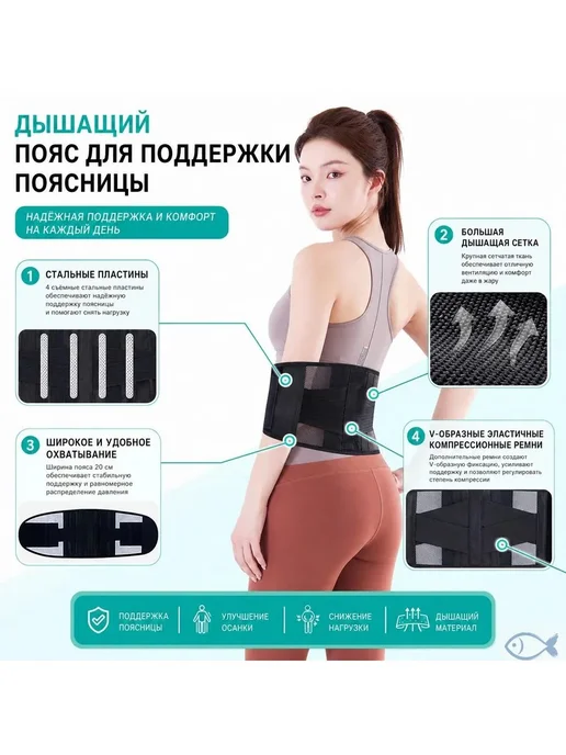 Ортопедический бандаж на поясницу, летний, черный, фото 6