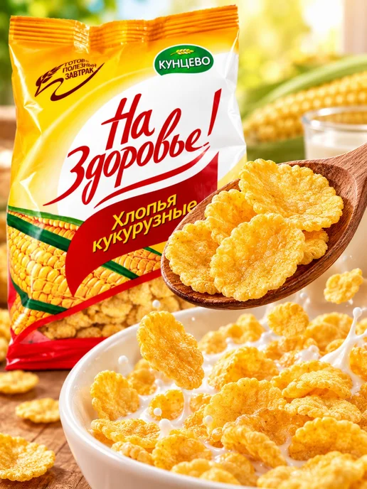 Кунцево Хлопья кукурузные На здоровье с сахаром 150 г 3 шт, 150 г, фото 2