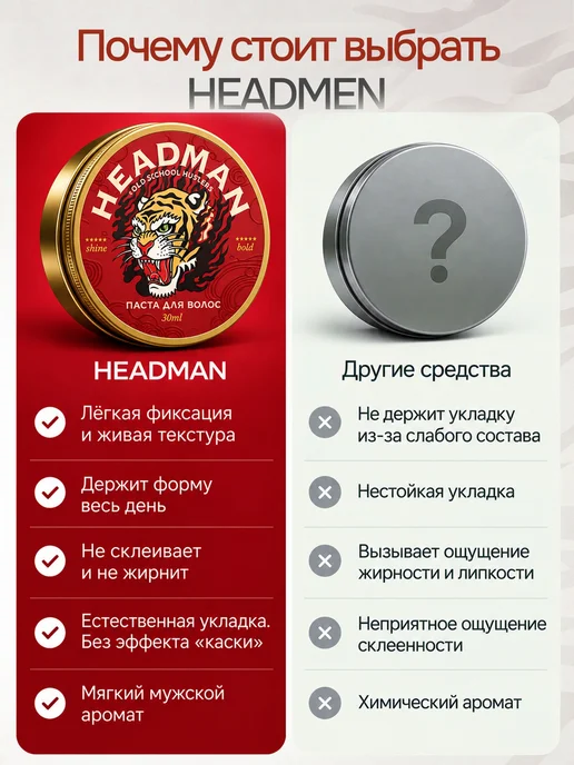 HEADMAN Паста для укладки волос, 30 мл, 30 мл, фото 5