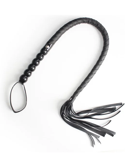 Sm Sex Toys Black Whip with Tassels Gourd Handle 6 Beads Fli, черный, фото 2