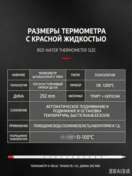 Термометр стеклянный лабораторный 0-100 °C, 300мм, 5шт, 5 шт, фото 3