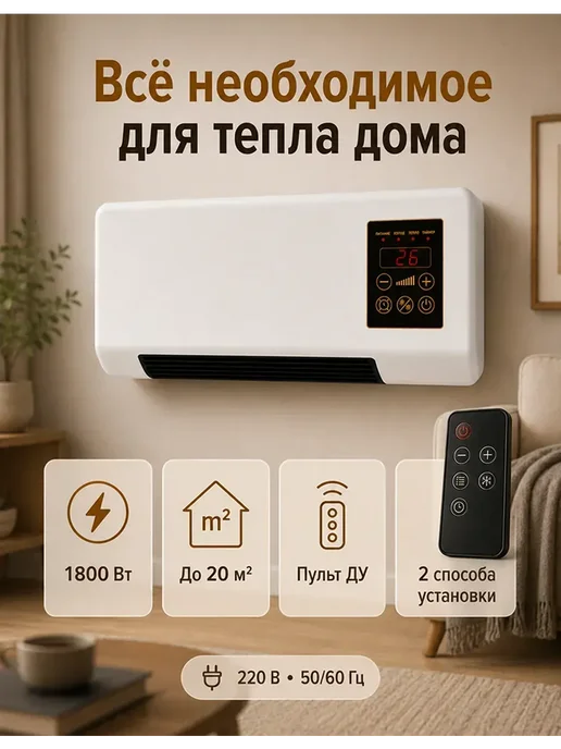 Тепловентилятор 1800 Вт настенный и настольный, 1800 Вт, фото 10
