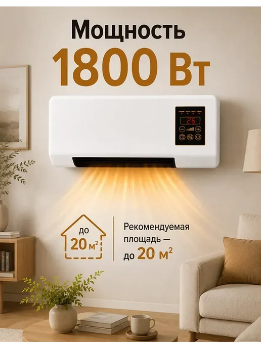 Тепловентилятор 1800 Вт настенный и настольный, 1800 Вт, фото 3