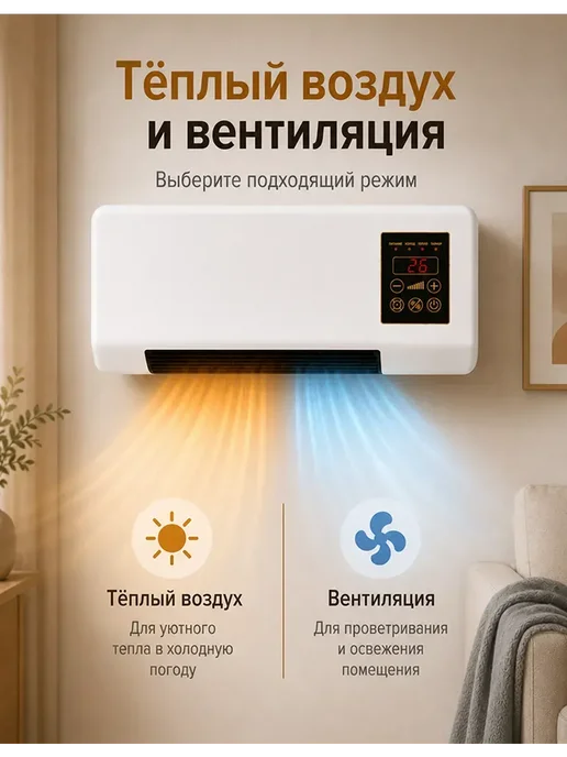 Тепловентилятор 1800 Вт настенный и настольный, 1800 Вт, фото 7