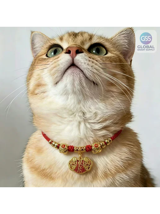 Нет бренда Ошейник для кошки с медальоном, Кот-оберег, M, красный, фото 4
