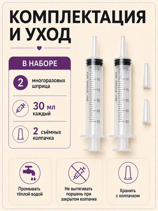 Шприц для кормления животных 30 мл, 2 шт, 30 мл, 2 шт, фото 4