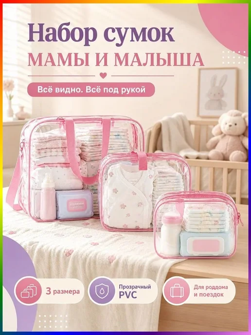 Готовая сумка в роддом для мамы и малыша, прозрачный набор с, вариант, фото 3