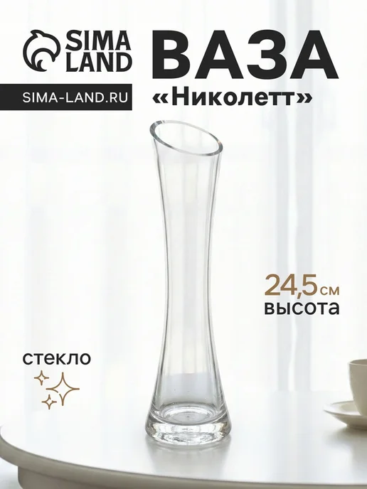 Нет бренда Прозрачная стеклянная ваза для цветов, 24.5x6.5 см