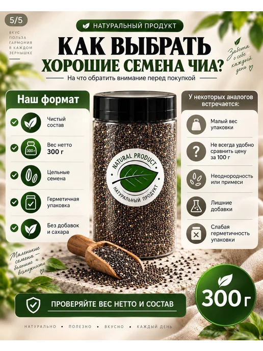 Семена Чиа натуральные 300 г, источник клетчатки и для ПП, 300 г, фото 5