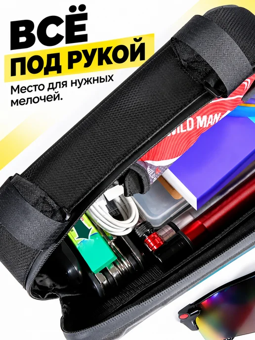 WILD MAN Велосумка XT9 на раму черная с диагональной фактурой 1,8 л, 1,8 л, фото 4
