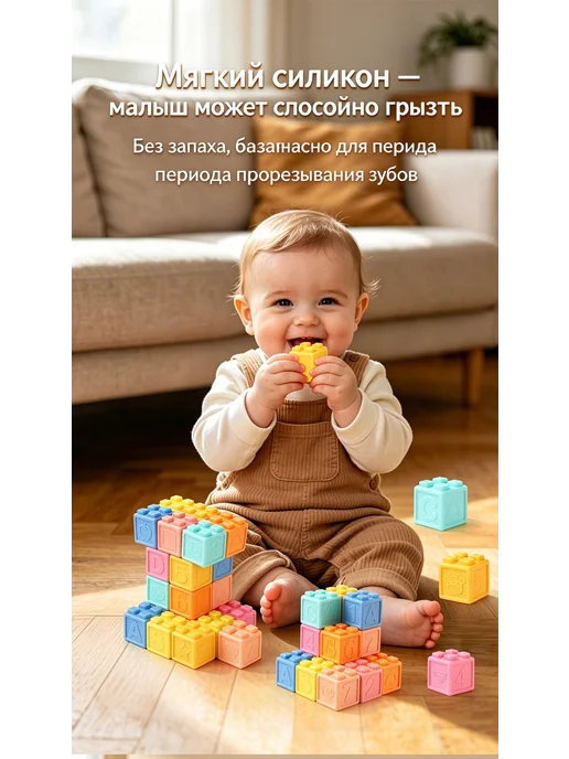 Силиконовые кубики для малышей, Живот+фрукты+цифры+формы, вариант, фото 3