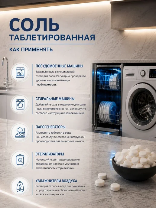 Соль таблетированная для посудомоечной машины и умягчения 2, вариант, фото 3
