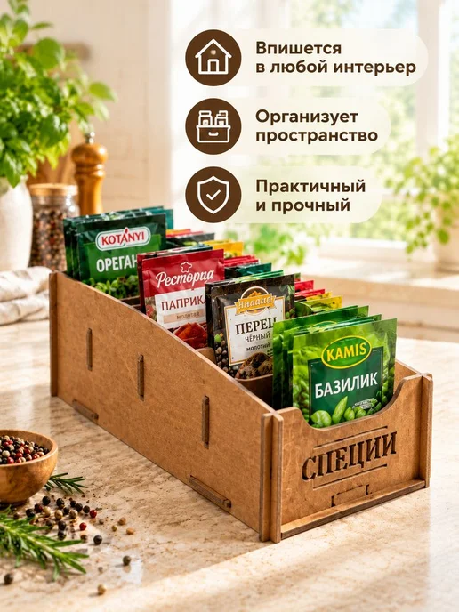 Органайзер для специй с разделителями, подставка для специй, коричневый, фото 3