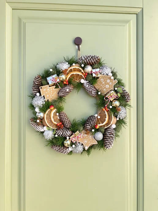 LilyArt Decor Венок новогодний, декор на дверь, оранжевый