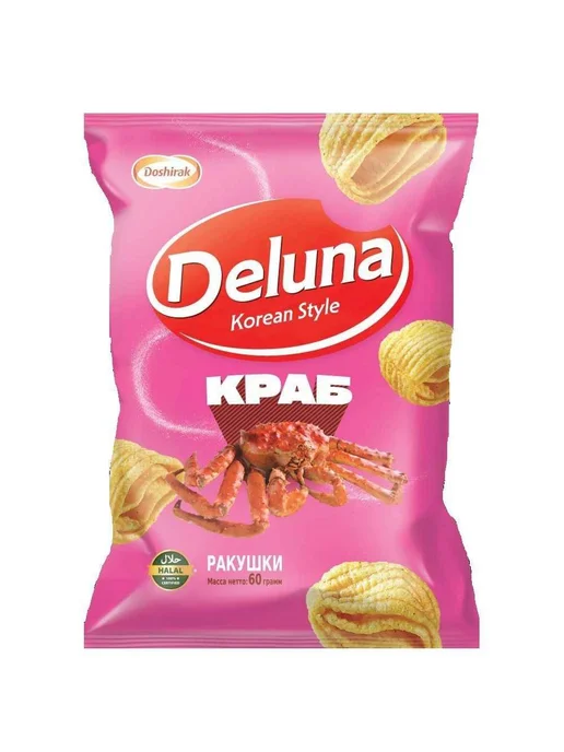 Deluna Снеки кукурузные ракушки со вкусом краба 60 г, 2 шт, 60 г, 2 шт, фото 2