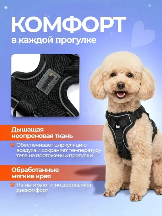 Шлейка для собак и кошек мелких и средних пород с поводком, вариант, фото 5