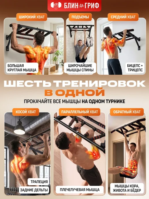 Турник мультихват черный 6 хватов, черный, фото 2