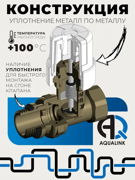 AQUALINK Клапан термостатический для радиатора прямой вн-нар 1 2", серый, фото 3