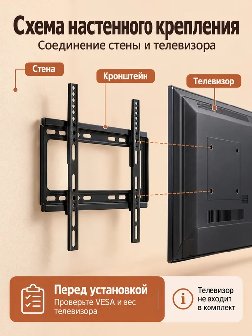 Кронштейн настенный для ТВ 14-42" с регулировкой, черный, фото 6