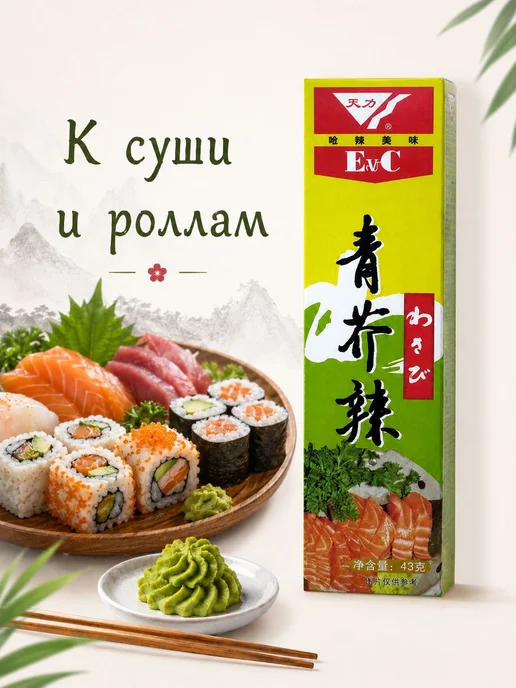 EVC васаби паста 43 г, готовая приправа для суши, роллов и б, 43 г, фото 2