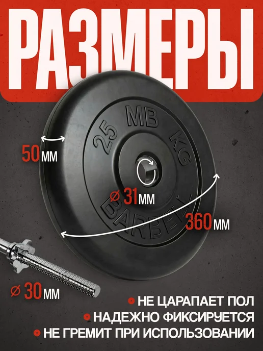 Блины для штанги гантелей 10 кг 31 мм, 25 кг, фото 2